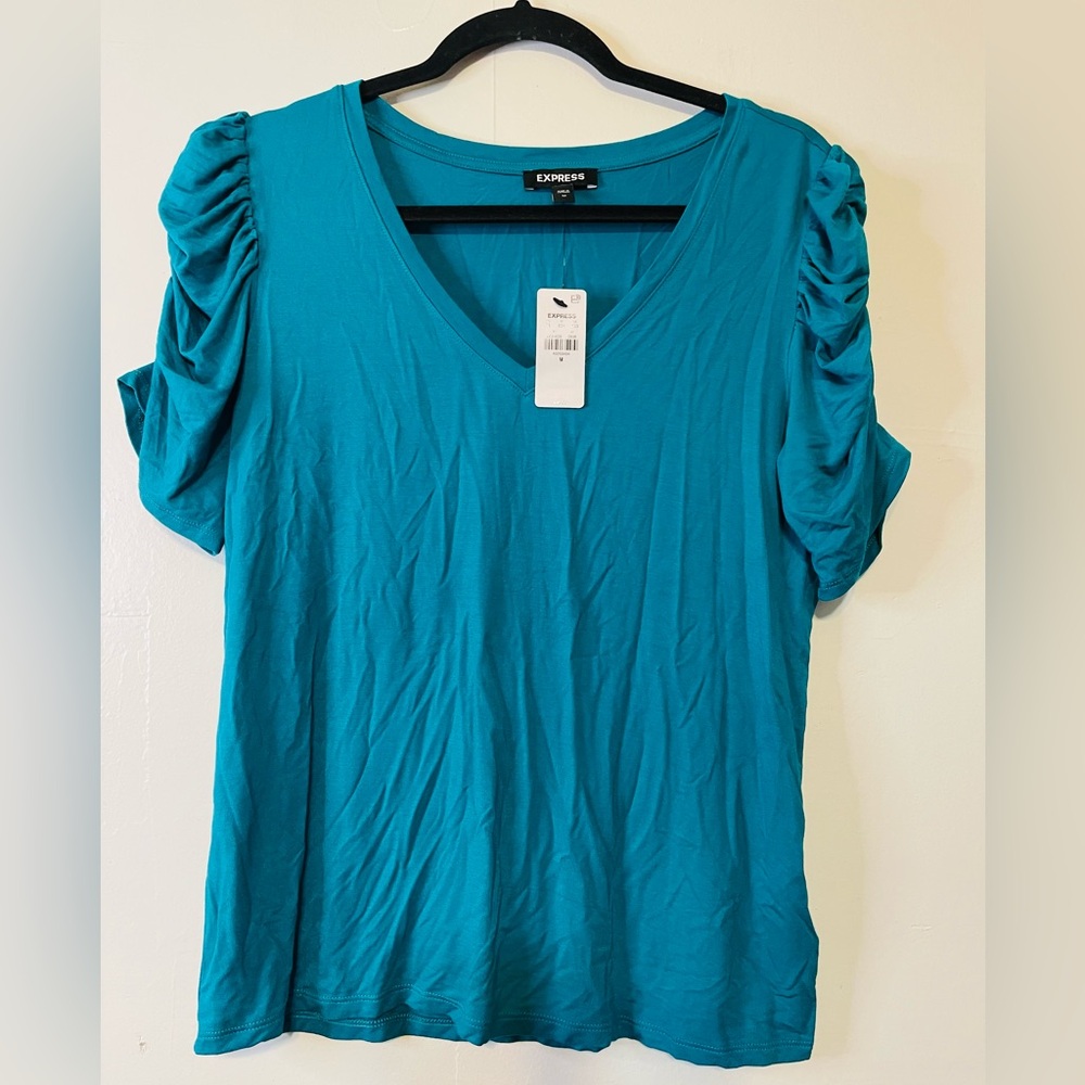 Express Turquoise Gathered Sleeve Women's Tee